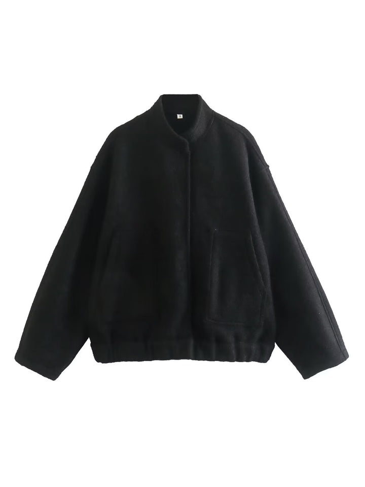 Damen Oversized Strickjacke aus weichem Teddystoff mit Stehkragen und seitlichen Taschen Drune