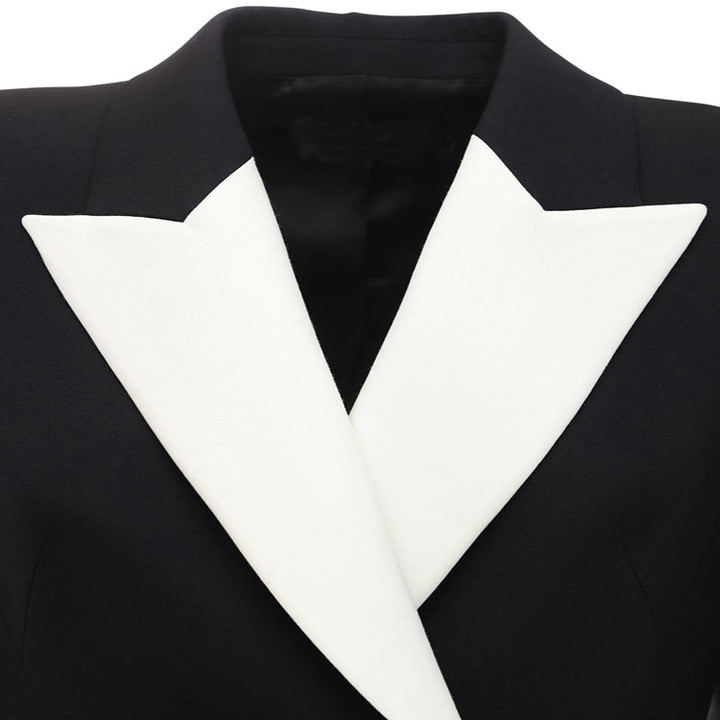 Damen tailliertes Blazerkleid‑Mantel mit kontrastierendem Schalkragen und ausgestelltem Rockteil Drune
