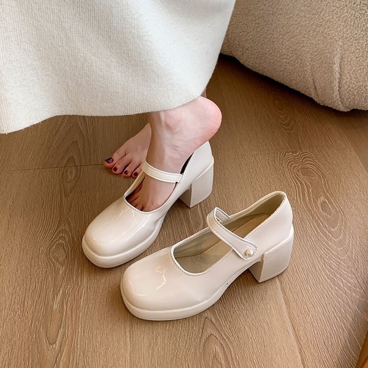Damen elegante Mary Jane Schuhe mit Perlenschnalle Drune