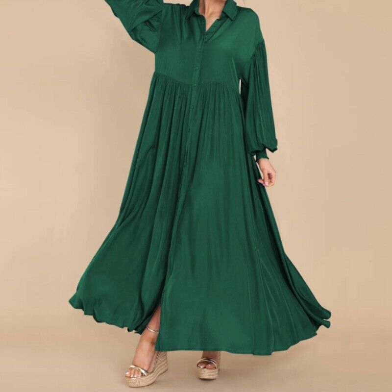 Damen Fließendes Button-Up Maxi-Kleid Drune