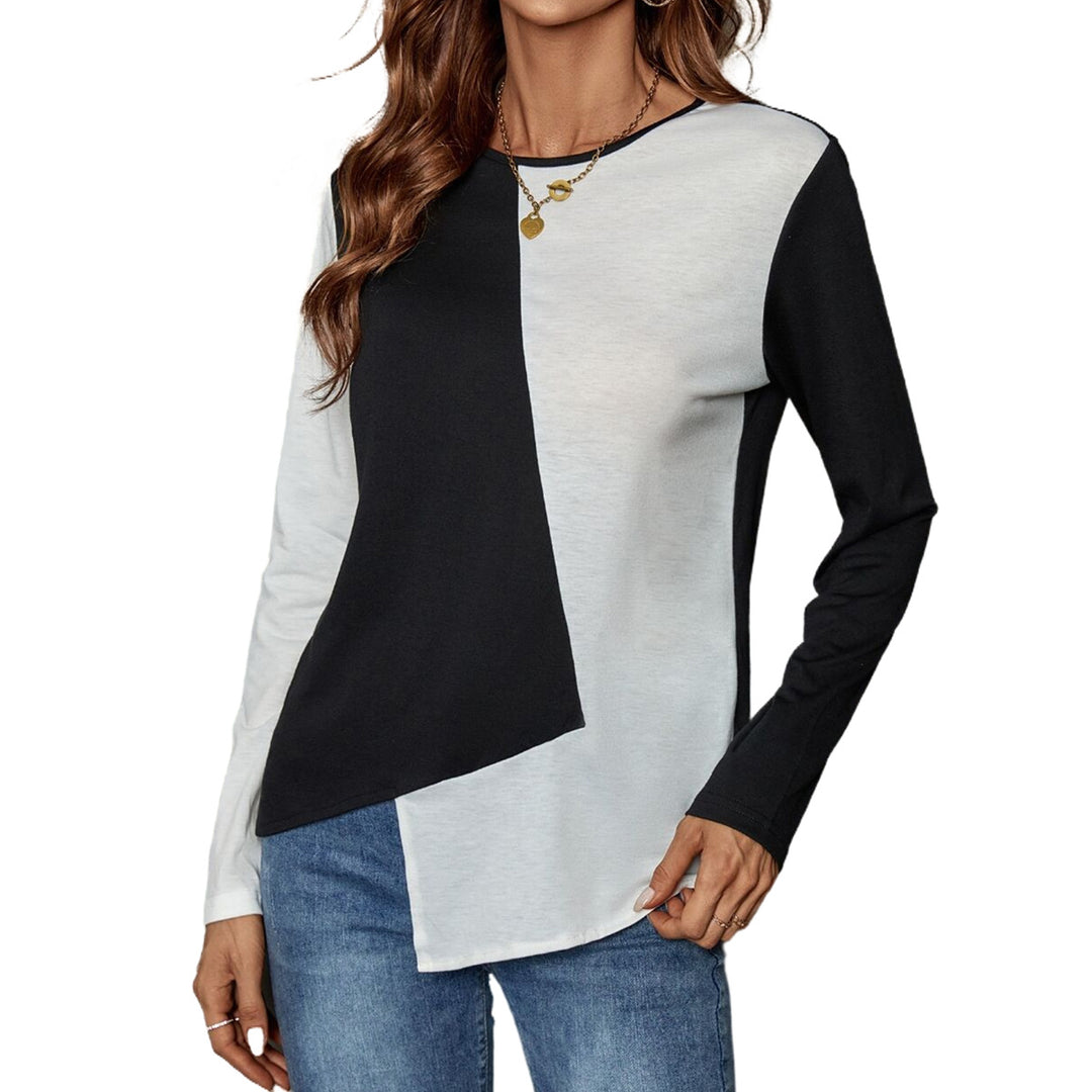 Damen stylisches Langarmshirt mit modischem Farbblocking Drune