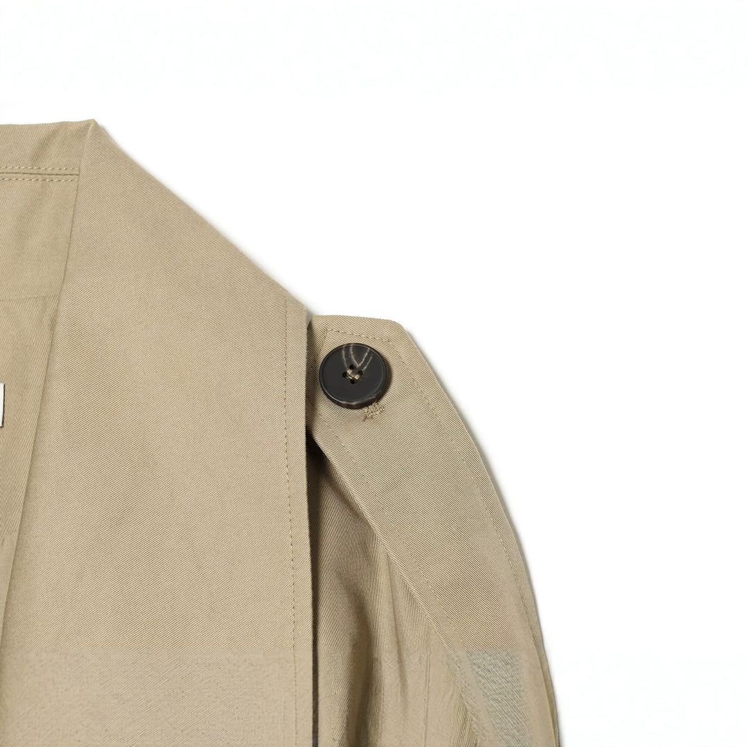 Damen Kurzjacke im Trenchstil mit Boxy-Schnitt, Doppelreihe und Schulterklappen Drune