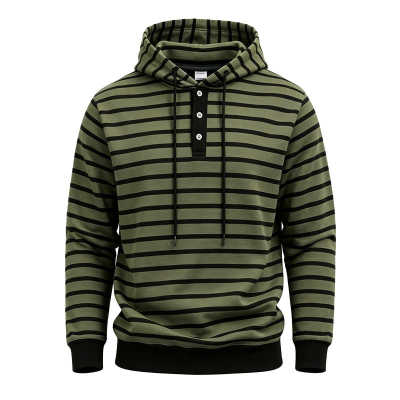 Herren Kapuzenpullover mit Knopfleiste und modischem Streifenmuster Drune