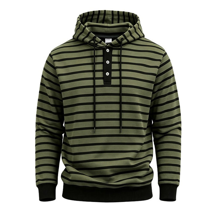 Herren Kapuzenpullover mit Knopfleiste und modischem Streifenmuster Drune
