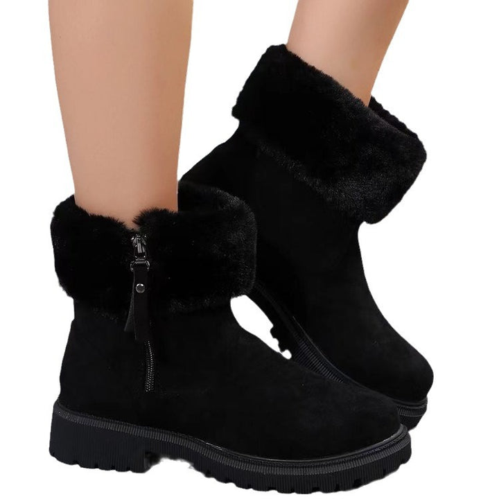 Damen  gefütterte Ankle-Boots mit vollem Fellkragen, robust profiliertem Laufsohle und seitlichem Reißverschluss Drune