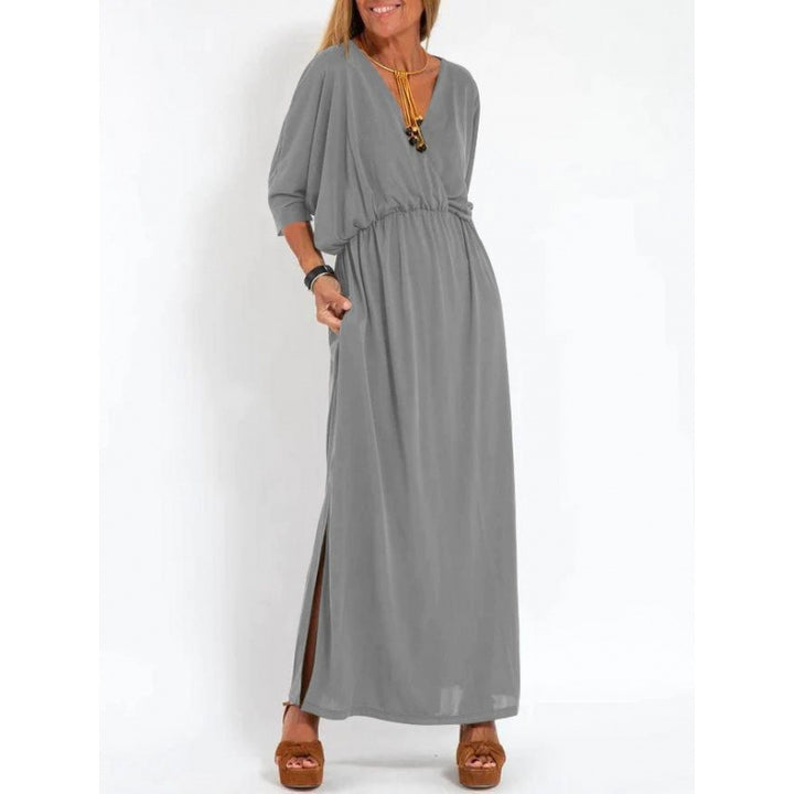 Damen lässiges Maxikleid mit V-Ausschnitt und seitlichen Schlitzen Drune