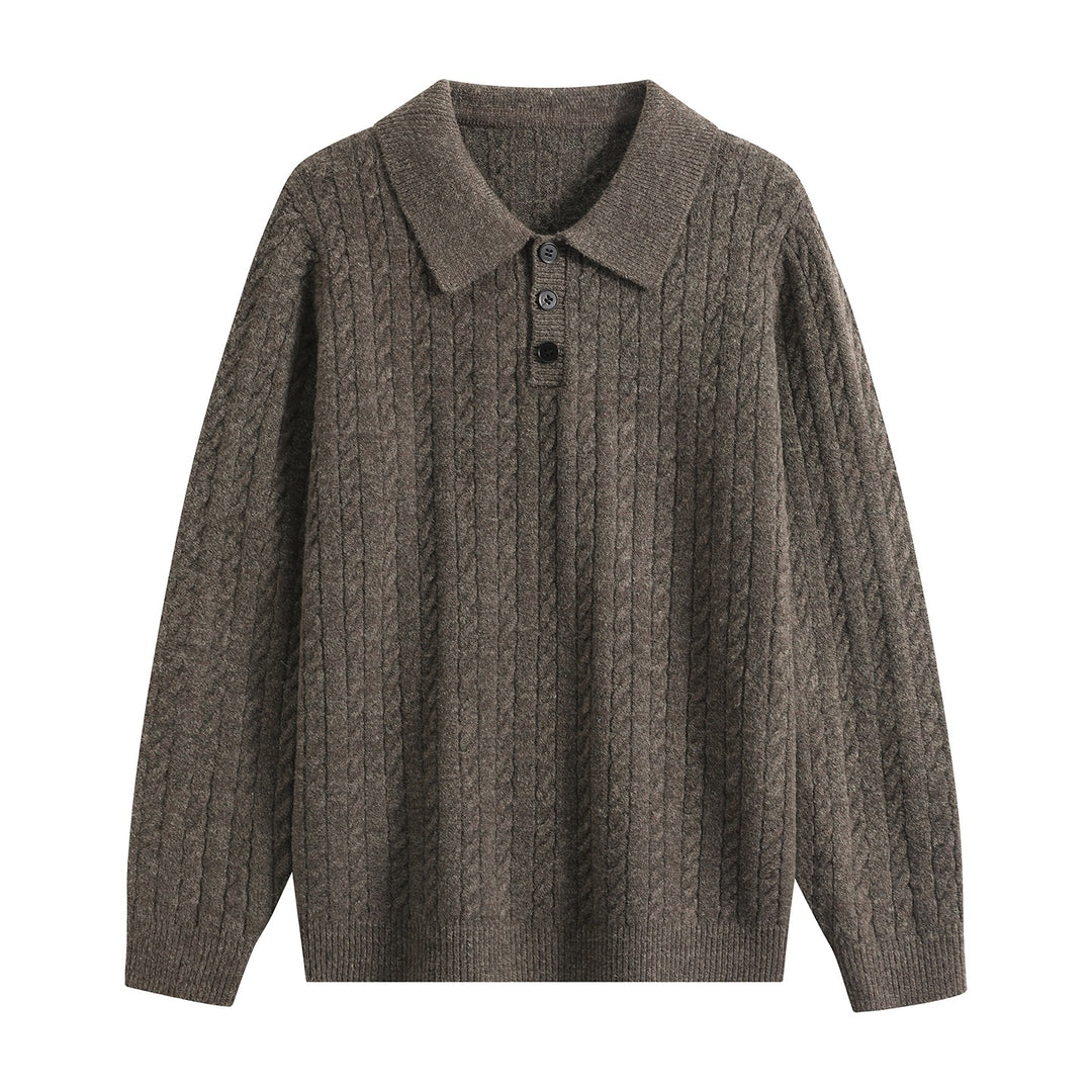Herren Zopfstrick-Polopullover mit Polokragen, halber Knopfleiste & relaxed Schnitt Drune