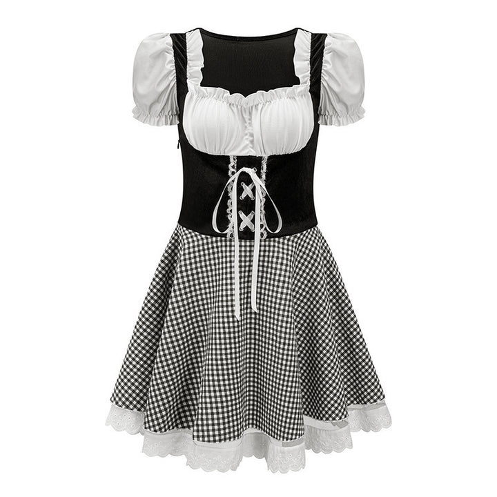 Damen nan tailliertes Trachtenkleid mit geschnürter Miederfront und karierter Rockpartie Drune