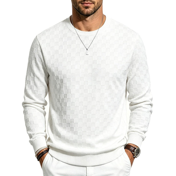 Herren Feinstrick-Pullover mit Karo-Struktur und Rundhalsausschnitt Drune