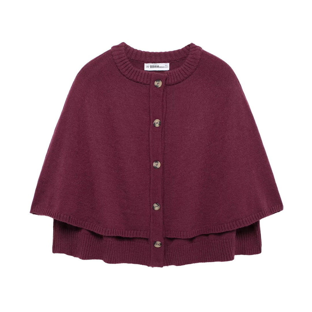 Damen Button-Front Strickcape mit doppelter Lage und Rundhalsausschnitt Drune