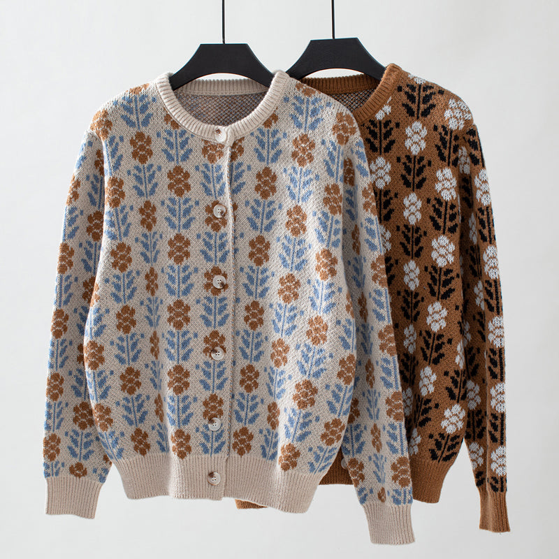 Drune | Blumenstrickjacke mit Feinem Muster