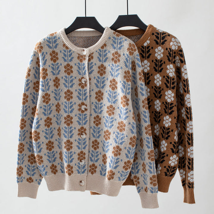 Drune | Blumenstrickjacke mit Feinem Muster