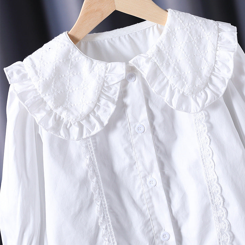 Damen Bluse mit nostalgischem Kragen und Rüschendetails Drune