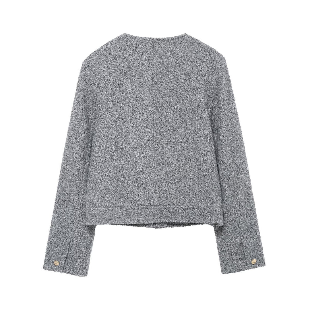 Damen Bouclé-Boxy-Jacke mit goldenen Knöpfen und aufgesetzten Taschen Drune