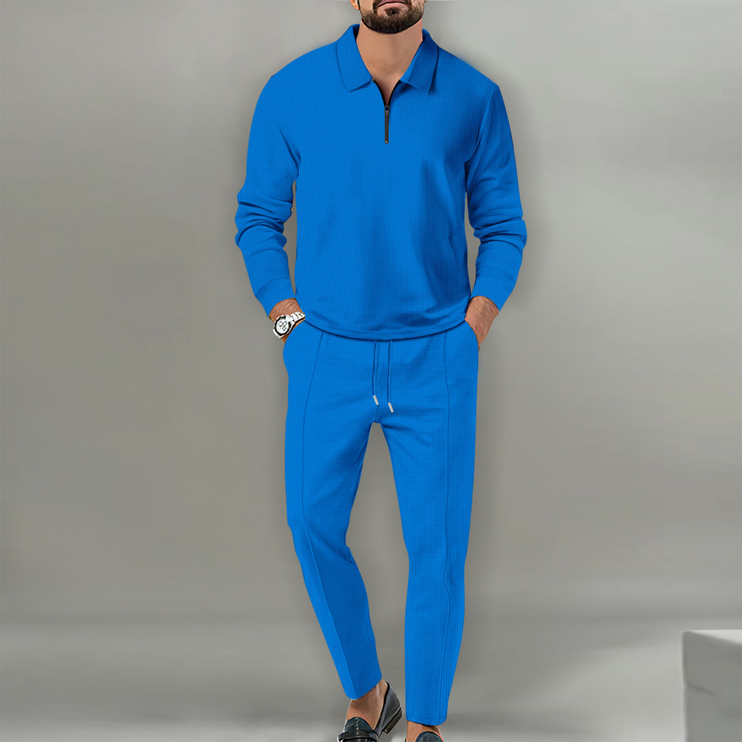 Herren nan Langarm-Henley-Poloshirt mit Halbzip und konischer Jogginghose Drune
