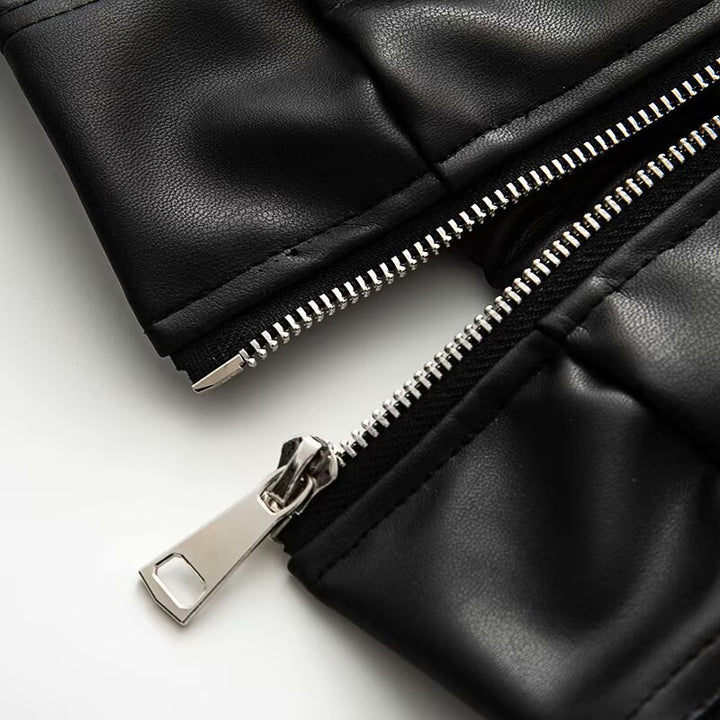 Damen modische Lederjacke mit elastischem Bund Drune