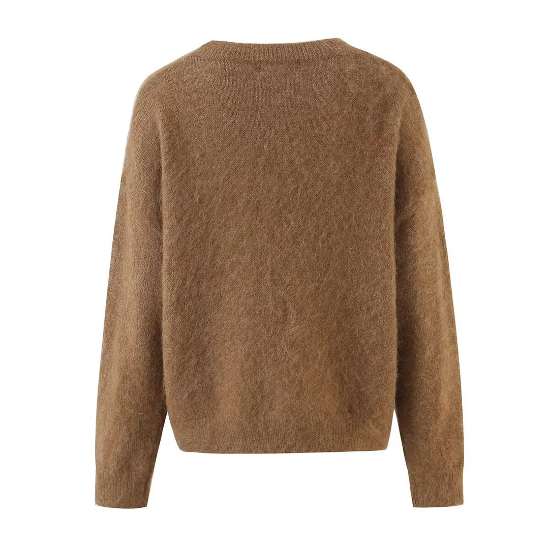 Damen Mohair-Mix Rundhalspullover mit abstraktem Hundemotiv Drune