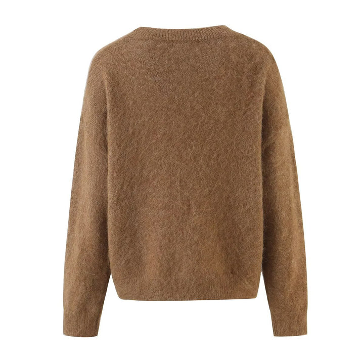 Damen Mohair-Mix Rundhalspullover mit abstraktem Hundemotiv Drune