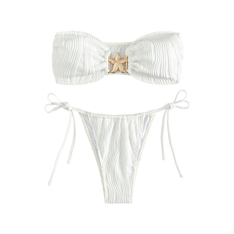 Damen Bandeau-Bikini mit dekorativem Muschelverschluss Drune