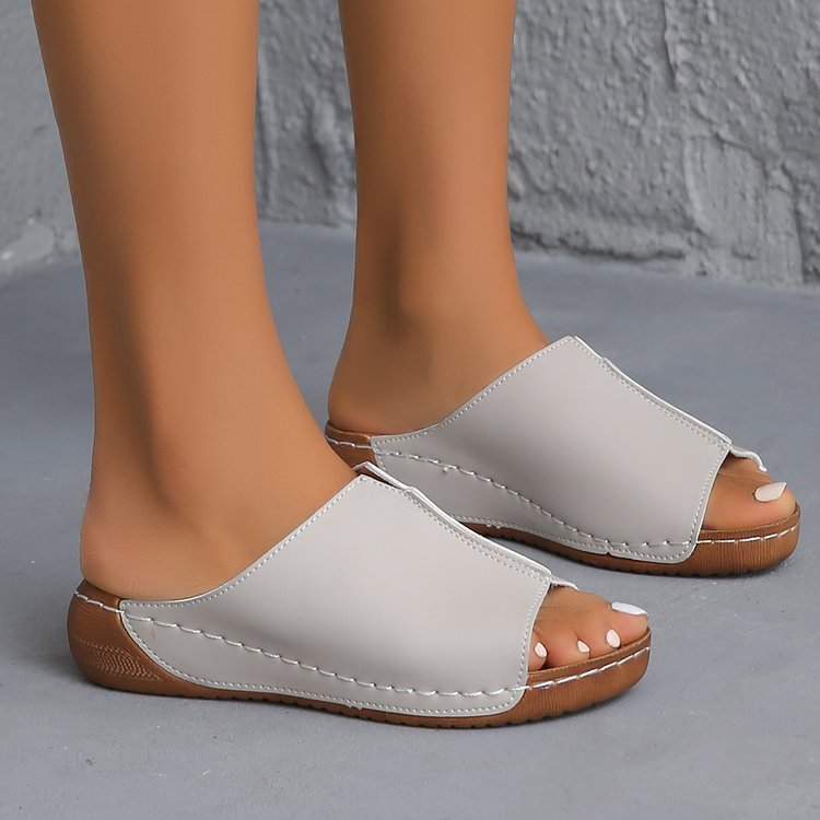 Damen Offene Komfort‑Mules mit gepolstertem Fußbett und Korkoptik‑Plateau Drune