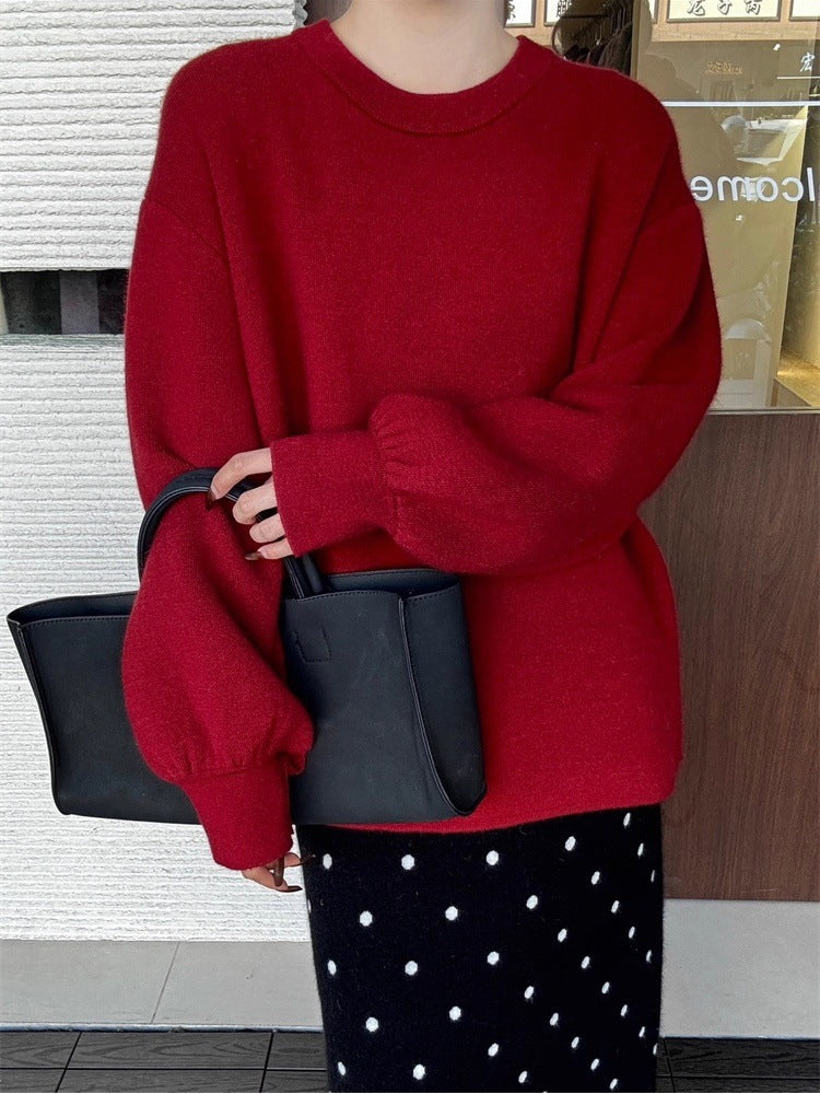Damen Oversize-Feinstrickpullover mit Ballonärmeln und Knopfmanschette Drune
