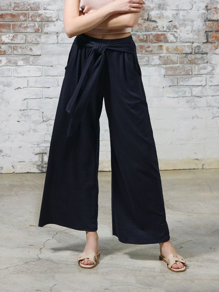 Damen Weite Jersey-Hose mit hohem Bund und Bindegürtel Drune