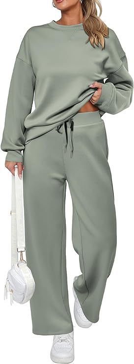 Damen nan zweiteiliges French-Terry Lounge-Set mit oversized Rundhals-Pullover und weitem Highwaist-Jogger Drune