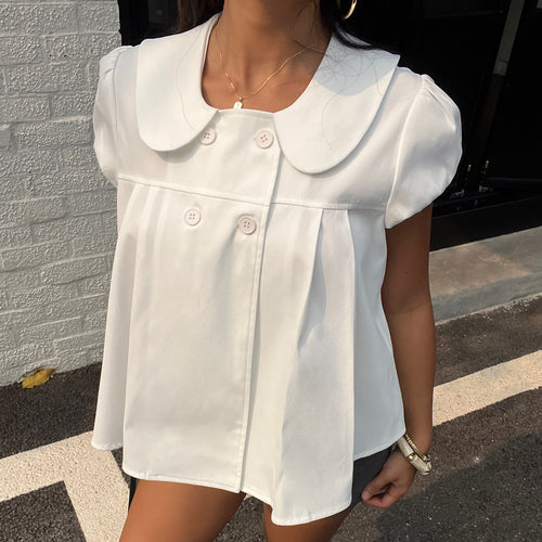 Damen Bluse mit raffinierter Knopfleiste und verspielten Puffärmeln Drune
