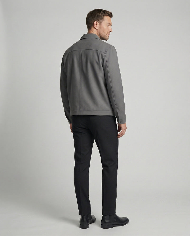 Herren kurze minimalistische Reißverschlussjacke mit Hemdkragen und kastiger Silhouette Drune