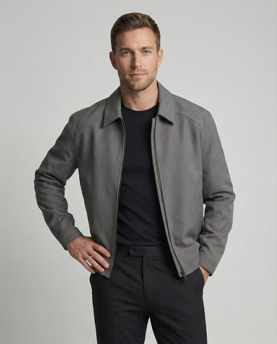 Herren kurze minimalistische Reißverschlussjacke mit Hemdkragen und kastiger Silhouette Drune
