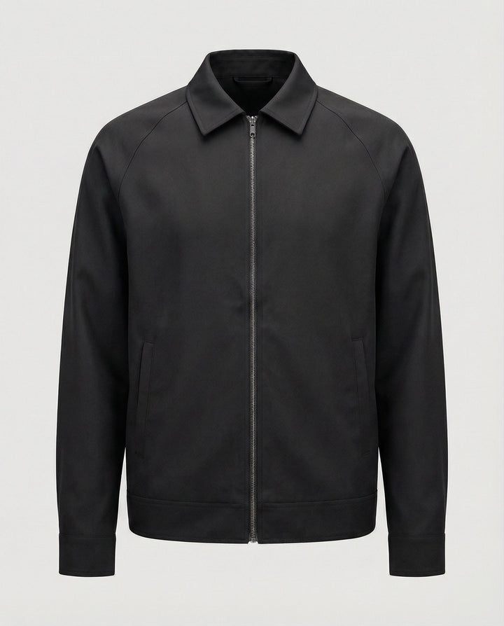 Herren kurze minimalistische Reißverschlussjacke mit Hemdkragen und kastiger Silhouette Drune