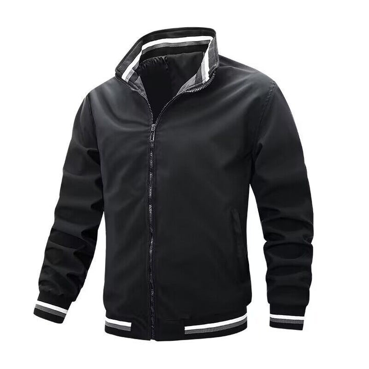 Herren Leichte Bomberjacke im Retro-Sportstil mit Stehkragen und gestreiften Rippbündchen Drune