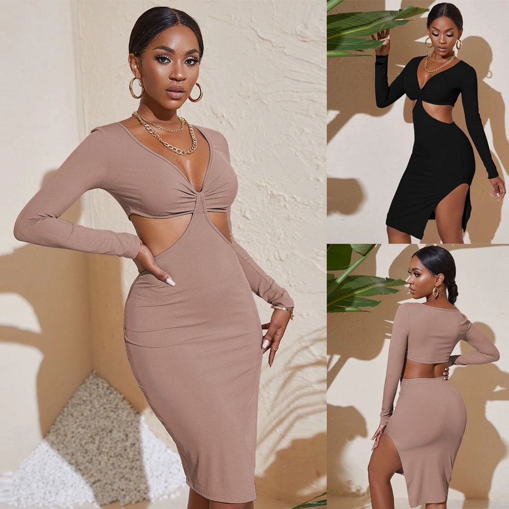 Damen figurbetontes Cut-Out-Minikleid mit langem Arm und raffiniertem Twist-Detail Drune