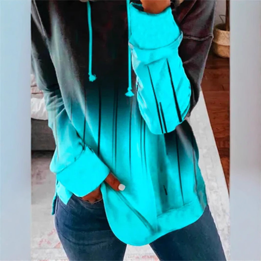 Damen nan Relaxed-Fit Kapuzen-Sweatshirt mit Ombre-Effekt, Kordelzug, abgerundetem Saum und seitlichen Schlitzen Drune