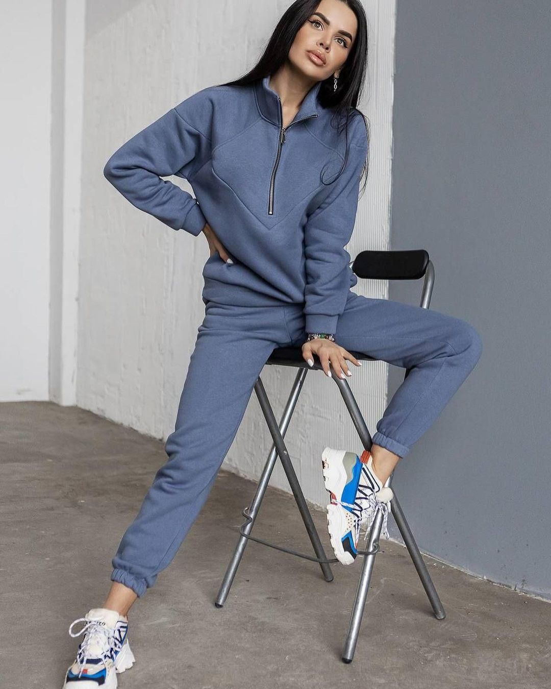 Damen Sportlicher Trainingsanzug mit hohem Kragen und praktischen Taschen Drune