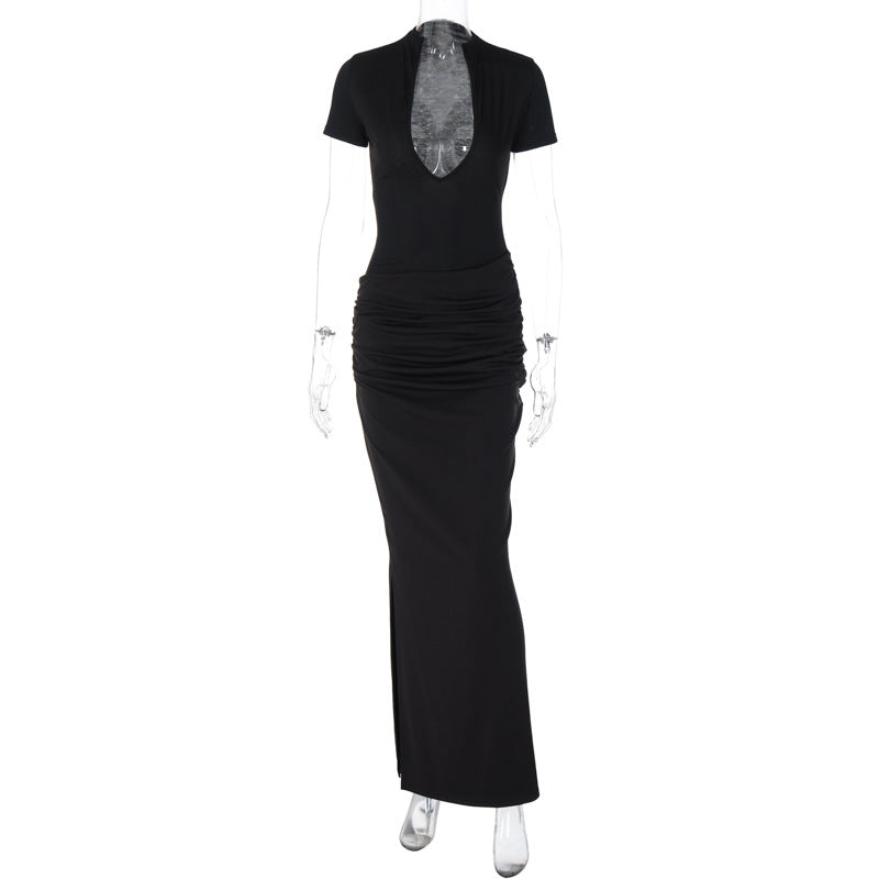 Damen Elegantes Maxikleid mit tiefem Ausschnitt und Raffungen Drune