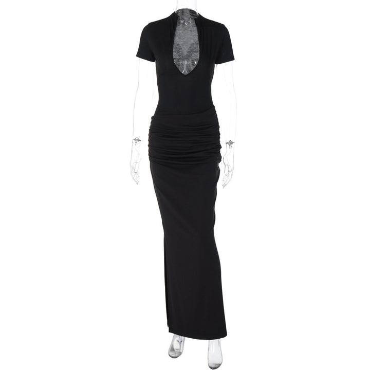 Damen Elegantes Maxikleid mit tiefem Ausschnitt und Raffungen Drune