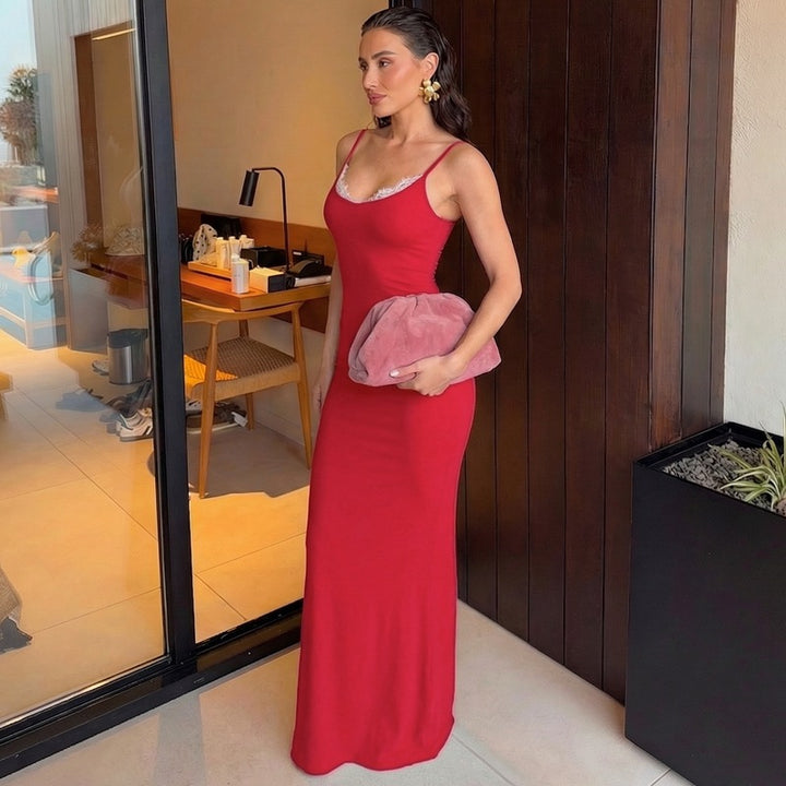 Damen Elegantes Maxikleid mit verstellbaren Trägern Drune