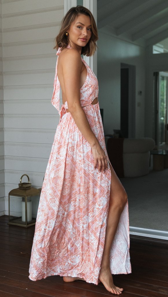 Damen Maxikleid mit tiefem V-Ausschnitt und seitlichem Schlitz Drune