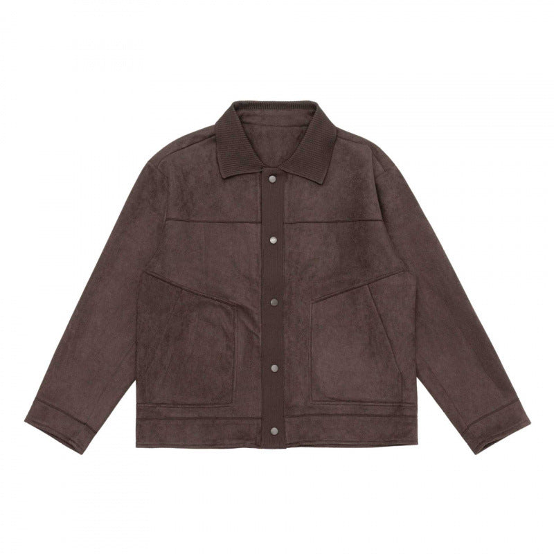 Unisex Boxy-Übergangsjacke mit Veloursstruktur, Hemdkragen und diagonalen Eingrifftaschen Drune