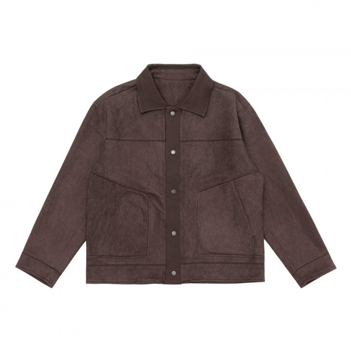 Unisex Boxy-Übergangsjacke mit Veloursstruktur, Hemdkragen und diagonalen Eingrifftaschen Drune