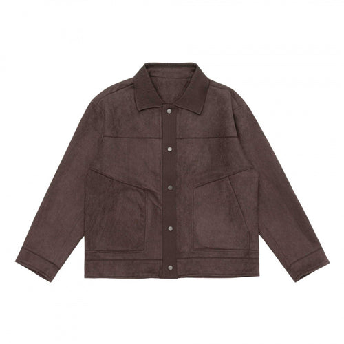 Unisex Boxy-Übergangsjacke mit Veloursstruktur, Hemdkragen und diagonalen Eingrifftaschen Drune