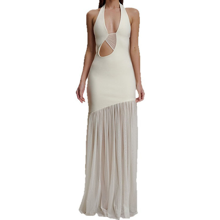 Damen Elegantes Maxikleid mit asymmetrischem Schnitt und tiefem V-Ausschnitt Drune