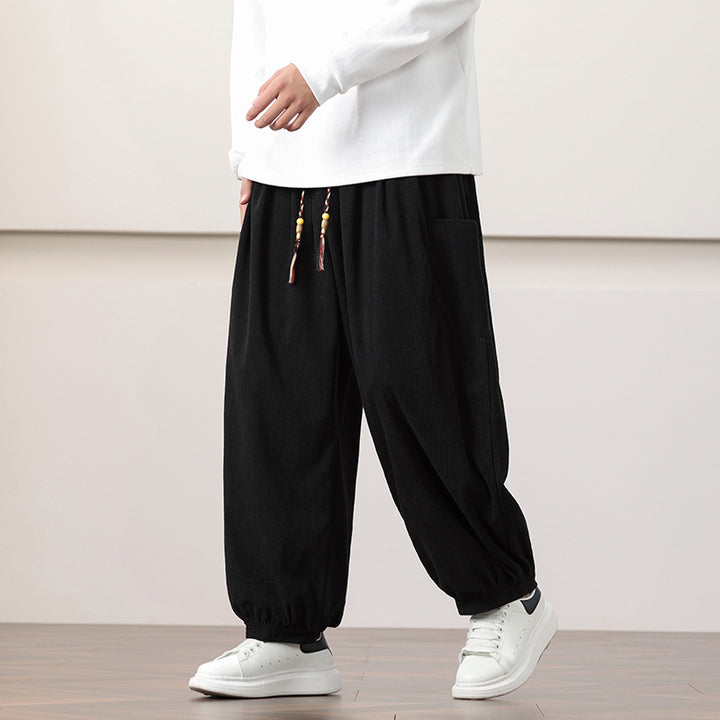 Damen lässige Cordhose mit elastischem Bund und farbigen Schnürsenkeln Drune