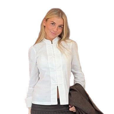 Damen Taillierte Mandarin-Kragen Bluse mit verdeckter Knopfleiste und geradem Saum Drune