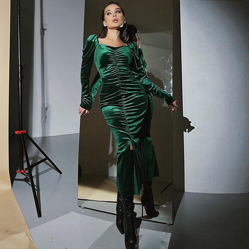 Damen Elegantes Langarmkleid mit gerafftem Design Drune