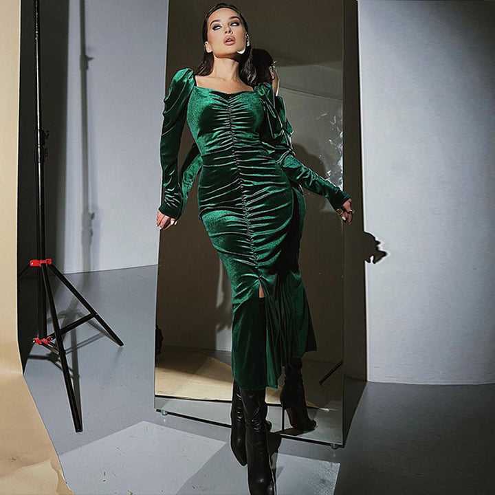 Damen Elegantes Langarmkleid mit gerafftem Design Drune