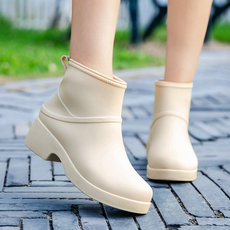 Damen Gummi-AnklDruneoots wasserdicht mit Plateau-Profilsohle und Zuglasche Drune