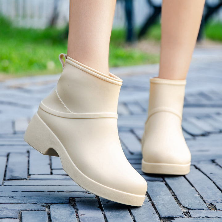 Damen Gummi-AnklDruneoots wasserdicht mit Plateau-Profilsohle und Zuglasche Drune