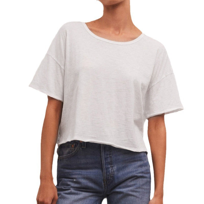 Damen lässiges Cropped T-Shirt mit weitem Schnitt und atmungsaktiver Baumwollqualität Drune